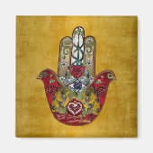 Ruby Pomegranate Heart Red Bird Hamsa Magnet (Vorne)
