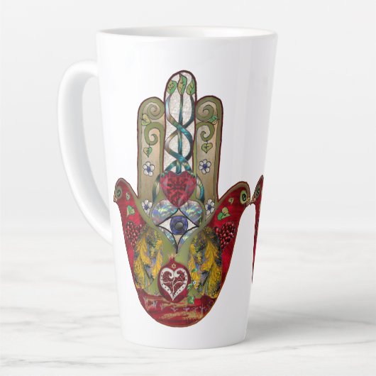 Ruby Pomegranate Heart Red Bird Hamsa Milchtasse (Linke Ecke)