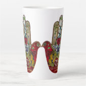 Ruby Pomegranate Heart Red Bird Hamsa Milchtasse (Vorderseite)