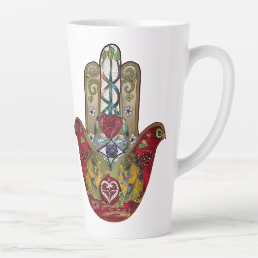 Ruby Pomegranate Heart Red Bird Hamsa Milchtasse (Rechts)