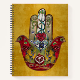 Ruby Pomegranate Heart Red Bird Hamsa Notizblock