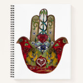 Ruby Pomegranate Heart Red Bird Hamsa Notizblock (Vorderseite)