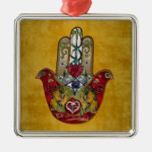 Ruby Pomegranate Heart Red Bird Hamsa Ornament Aus Metall (Vorne)