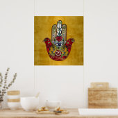 Ruby Pomegranate Heart Red Bird Hamsa Poster (Küche)