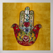 Ruby Pomegranate Heart Red Bird Hamsa Poster (Vorne)