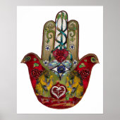 Ruby Pomegranate Heart Red Bird Hamsa Poster (Vorne)