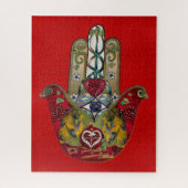 Ruby Pomegranate Heart Red Bird Hamsa Puzzle (Vertikal)