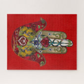 Ruby Pomegranate Heart Red Bird Hamsa Puzzle (Horizontal)