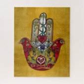 Ruby Pomegranate Heart Red Bird Hamsa Puzzle (Vertikal)