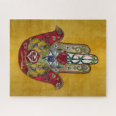 Ruby Pomegranate Heart Red Bird Hamsa Puzzle (Horizontal)