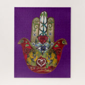 Ruby Pomegranate Heart Red Bird Hamsa Puzzle (Vertikal)