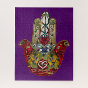 Ruby Pomegranate Heart Red Bird Hamsa Puzzle