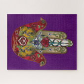 Ruby Pomegranate Heart Red Bird Hamsa Puzzle (Horizontal)