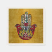 Ruby Pomegranate Heart Red Bird Hamsa Serviette (Vorderseite)