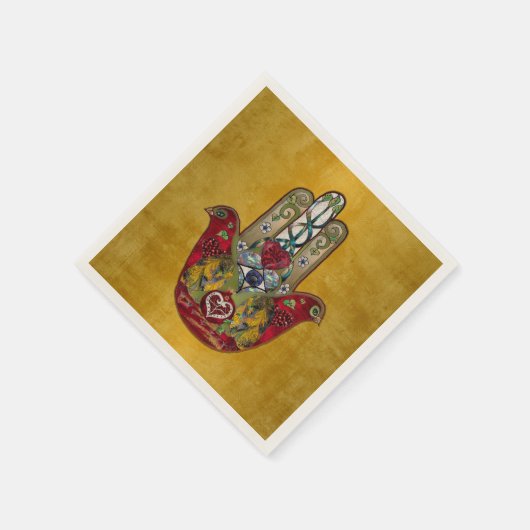 Ruby Pomegranate Heart Red Bird Hamsa Serviette (Ecke)