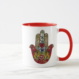 Ruby Pomegranate Heart Red Bird Hamsa Tasse