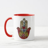 Ruby Pomegranate Heart Red Bird Hamsa Tasse (Links)