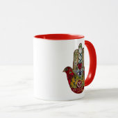 Ruby Pomegranate Heart Red Bird Hamsa Tasse (VorderseiteRechts)