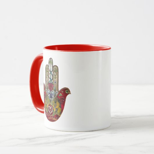 Ruby Pomegranate Heart Red Bird Hamsa Tasse (Vorderseite Links)