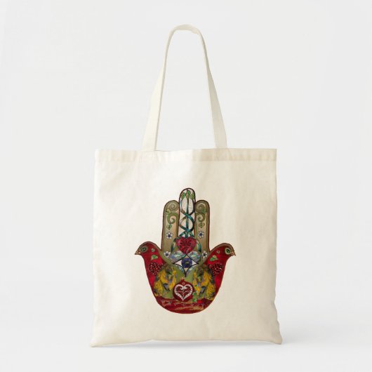 Ruby Pomegranate Heart Red Bird Hamsa Tragetasche (Vorne)