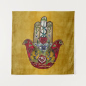 Ruby Pomegranate Heart Red Bird Hamsa Wandteppich (Vorderseite)