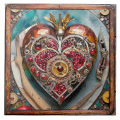 Ruby Pomegranate Heart Steampunk Serie Fliese (Vorderseite)