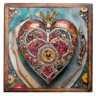 Ruby Pomegranate Heart Steampunk Serie Fliese