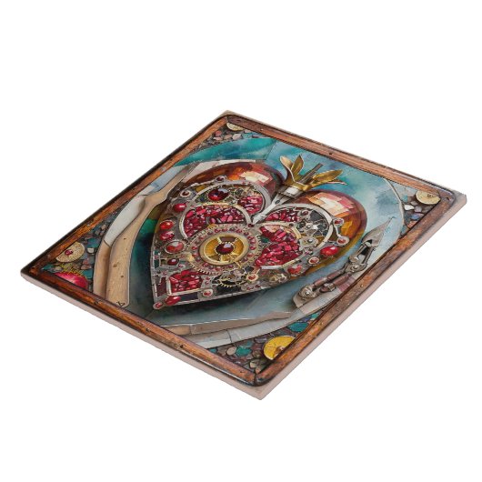 Ruby Pomegranate Heart Steampunk Serie Fliese (Seite)