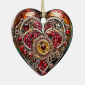 Ruby Pomegranate Heart Steampunk Serie Keramik Ornament (Rechts)