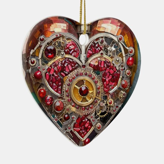 Ruby Pomegranate Heart Steampunk Serie Keramik Ornament (Rechts)