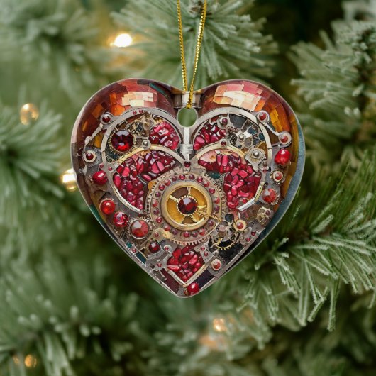 Ruby Pomegranate Heart Steampunk Serie Keramik Ornament (Baum)