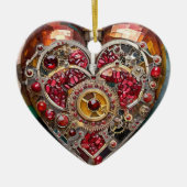 Ruby Pomegranate Heart Steampunk Serie Keramik Ornament (Vorne)