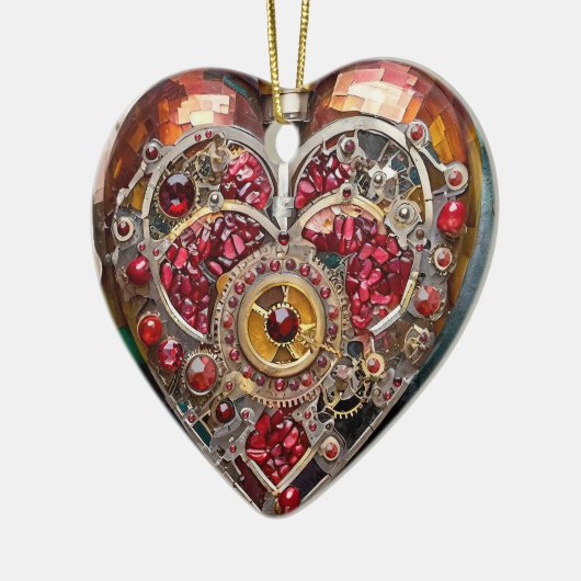 Ruby Pomegranate Heart Steampunk Serie Keramik Ornament (Links)