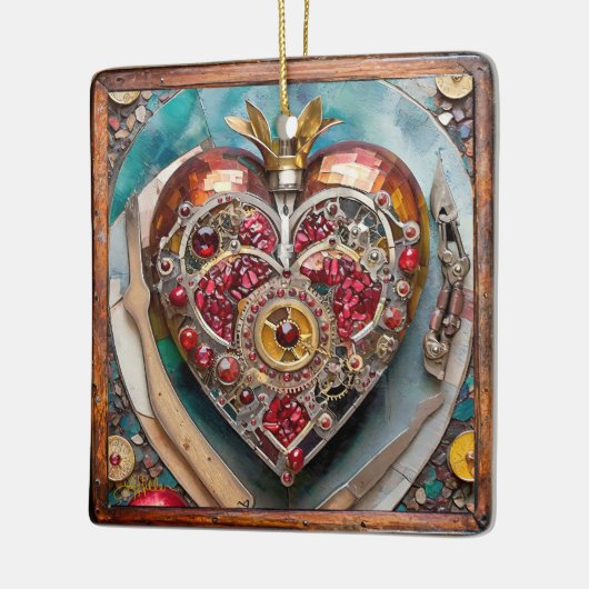 Ruby Pomegranate Heart Steampunk Serie Keramikornament (Links)