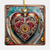 Ruby Pomegranate Heart Steampunk Serie Keramikornament (Vorderseite)