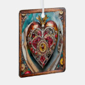 Ruby Pomegranate Heart Steampunk Serie Ornament Aus Metall (Vorderseite Rechts)