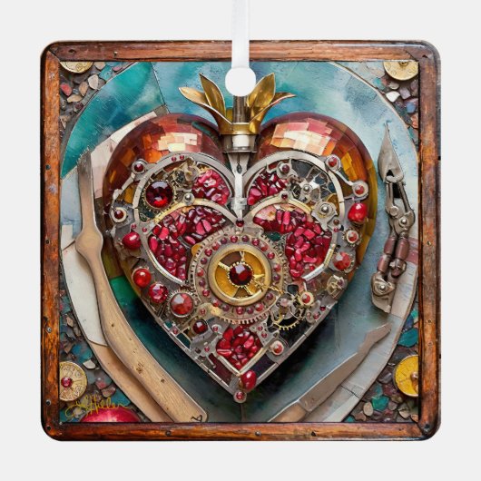 Ruby Pomegranate Heart Steampunk Serie Ornament Aus Metall (Vorderseite)