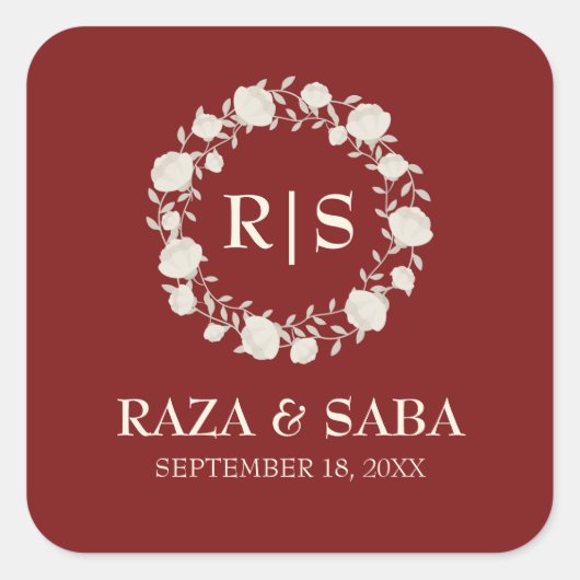 Ruby Radiance Red and Cream Wedding Quadratischer Aufkleber (Vorderseite)