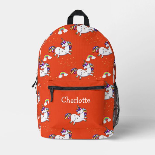 Ruby Rainbow Unicorn Backpack Bedruckter Rucksack (Vorderseite)