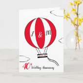 Ruby Red 40. Hochzeitstag Heißluftballon Karte (Gelbe Blume)