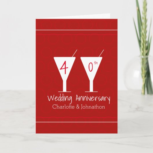 Ruby Red 40 Jahre Hochzeitssaison Cocktail Glas Karte (Vorderseite)