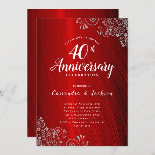 Ruby Red 40th Anniversary Party Einladung (Vorne/Hinten)