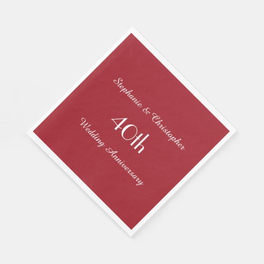 Ruby Red 40th Anniversary Party Paper Napkin Serviette (Ecke)