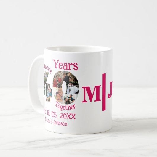 Ruby Red 40th Wedding Anniversary 11 Foto Collage Kaffeetasse (Vorderseite Links)