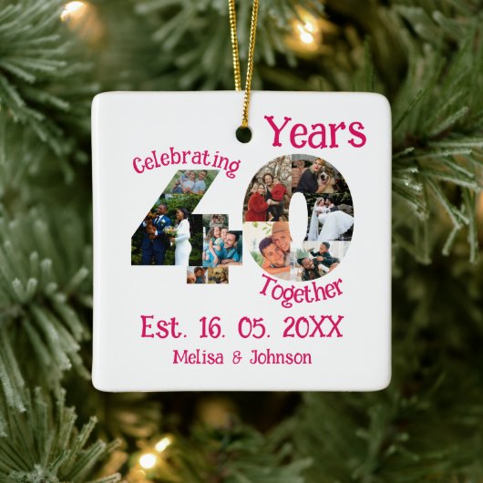 Ruby Red 40th Wedding Anniversary 11 Foto Collage Keramikornament (Baum)
