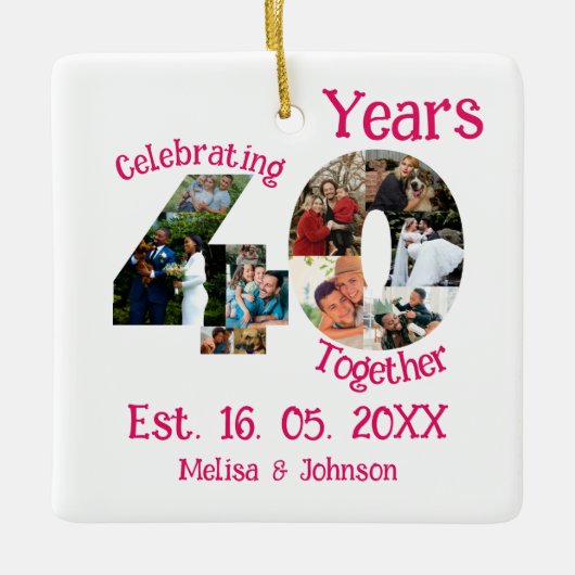 Ruby Red 40th Wedding Anniversary 11 Foto Collage Keramikornament (Vorderseite)