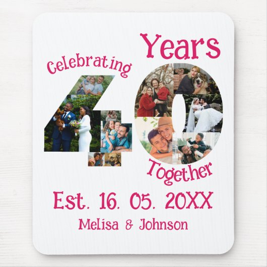 Ruby Red 40th Wedding Anniversary 11 Foto Collage Mousepad (Vorne)