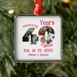 Ruby Red 40th Wedding Anniversary 11 Foto Collage Ornament Aus Metall