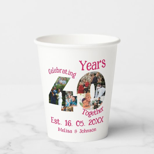 Ruby Red 40th Wedding Anniversary 11 Foto Collage Pappbecher (Rückseite)