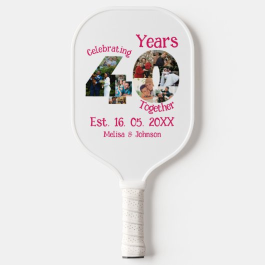 Ruby Red 40th Wedding Anniversary 11 Foto Collage Pickleball Schläger (Vorderseite)